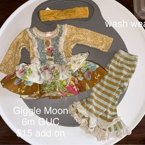 Giggle Moon Mustard and Blue Floral Dress Set